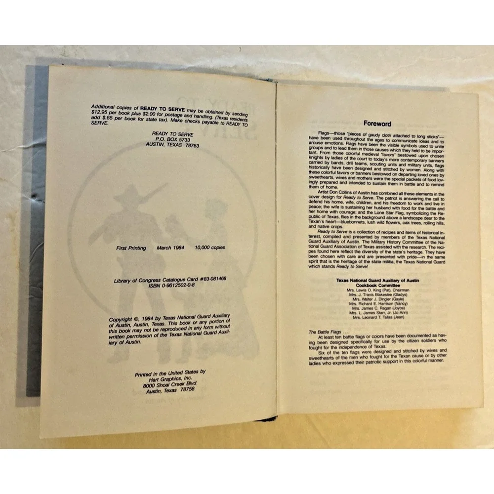 Ready To Serve A Texas Cookbook The National Guard Auxiliary Of Austin 1st Print